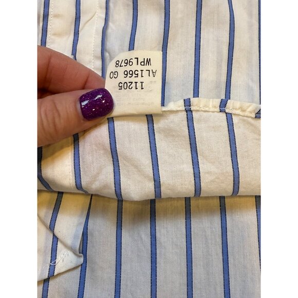 Vintage Burberrys Mens Striped Button Up Shirt 15-33 Blue White Long Sleeve Cott - Picture 8 of 9